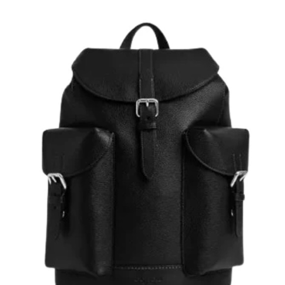 NEW Coach Black Leather Backpack with Buckle Detail